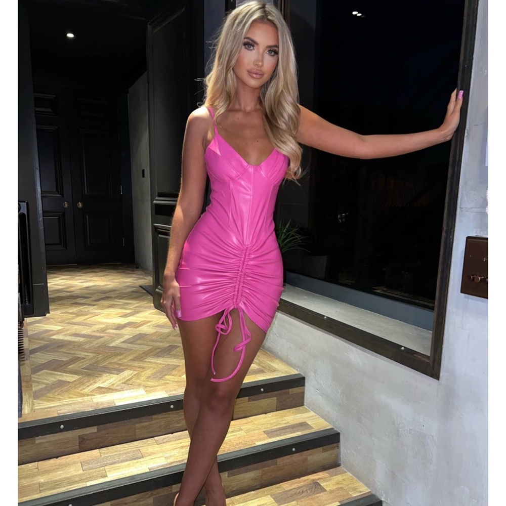 Faux leather corset style ruched dress